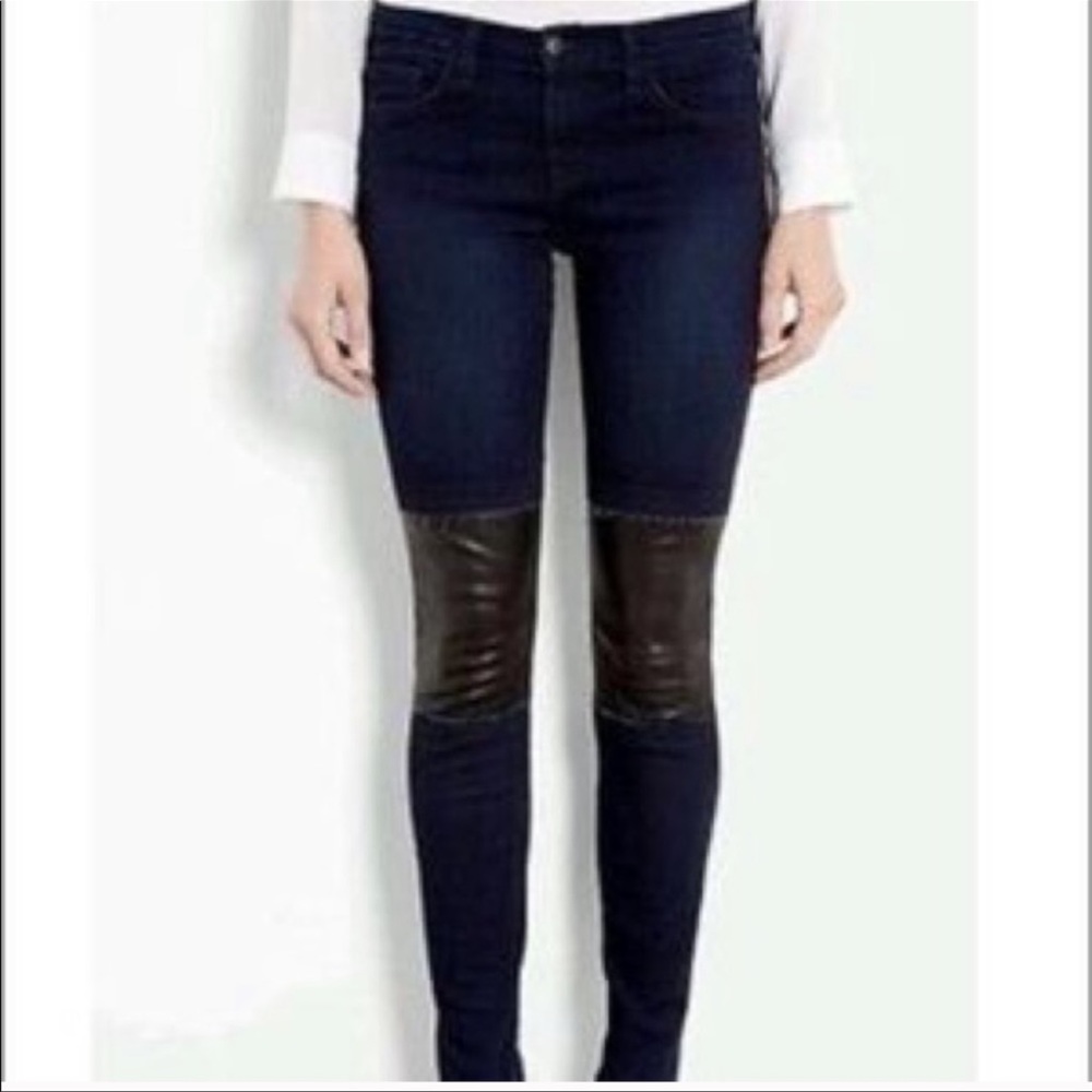 J Brand Klash Leather Knee Skinny Jeans 27, Dark wash with lamb leather inserts